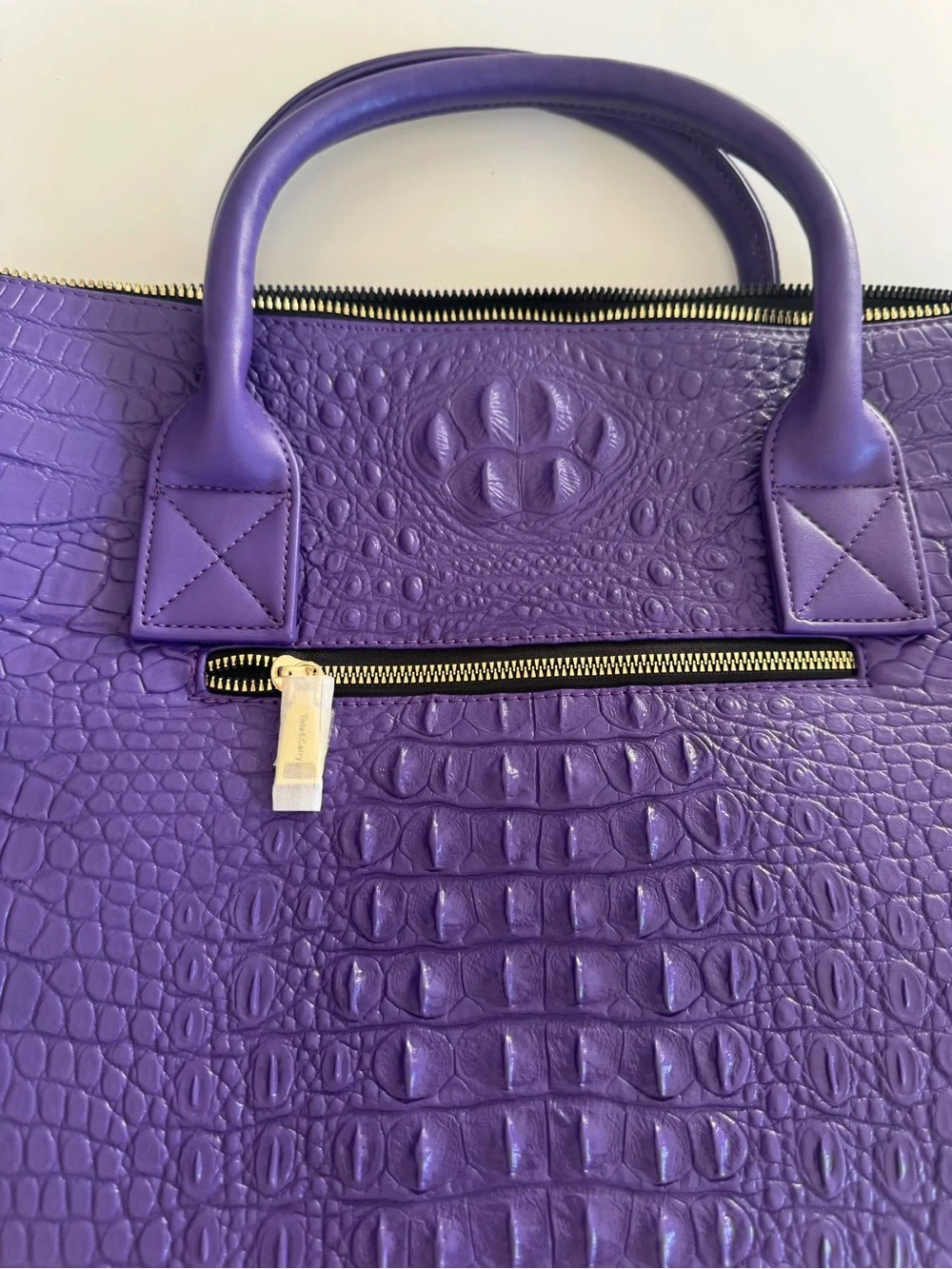 Tote&Carry Purple Croc Embossed Backpack Duffle Bag Set Weekender Travel NWT